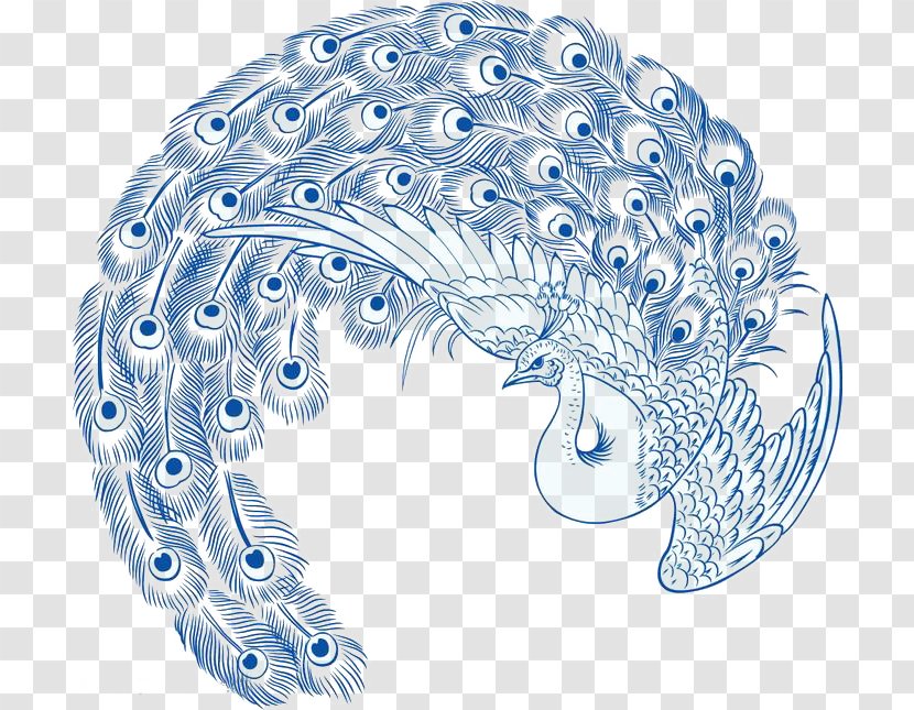 Peafowl Motif Clip Art - Blue And White Porcelain Color Peacock Transparent PNG