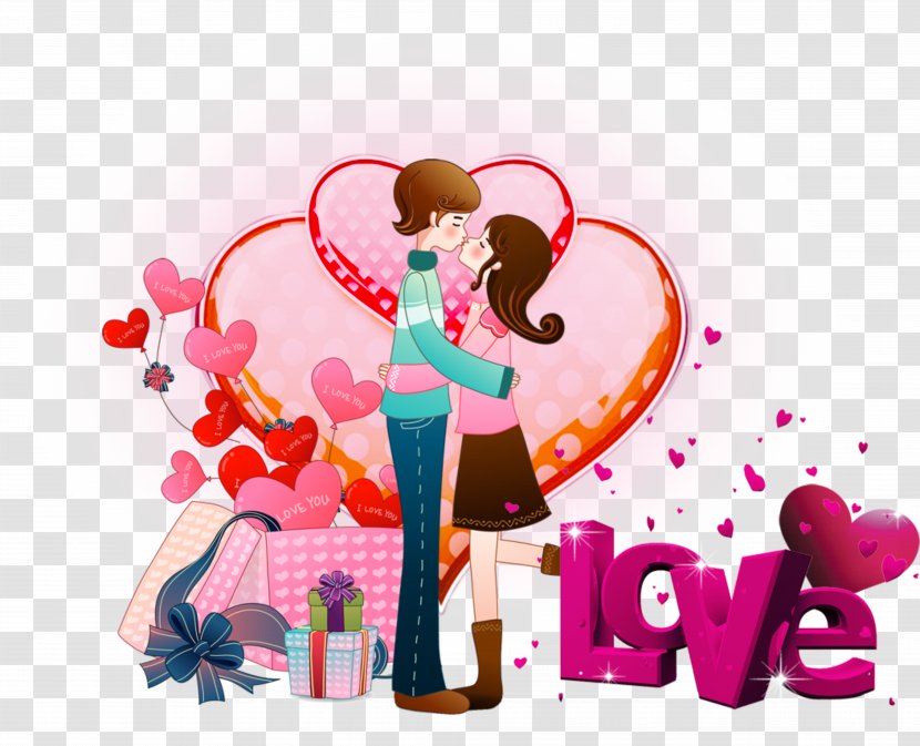 Gift Valentines Day Illustration - Flower - Kissing Couple Transparent PNG