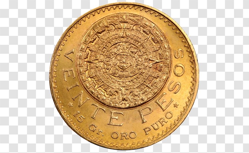 Coin Gold Mexican Peso Currency - Brass - Old Coins Transparent PNG