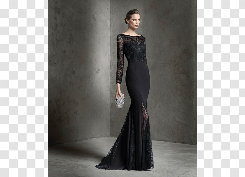 Evening Gown Dress Boat Neck Sleeve - Lace Transparent PNG
