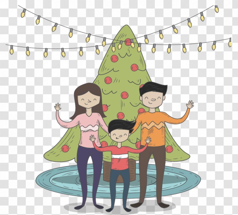 Christmas Tree Child Family Mother - Comics - Mom And Dad Cartoon Children Transparent PNG