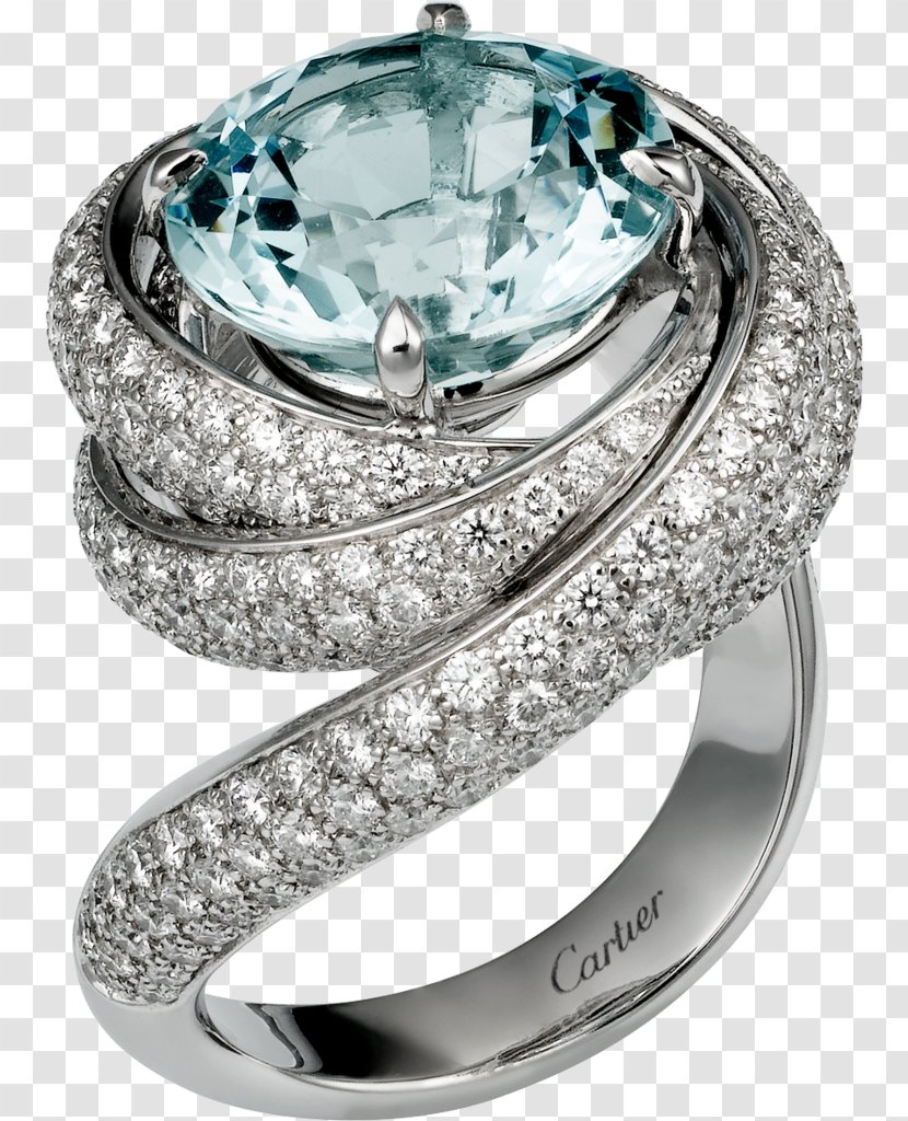 Engagement Ring Wedding Cartier Jewellery - Solitaire - Aquamarine Rings Transparent PNG