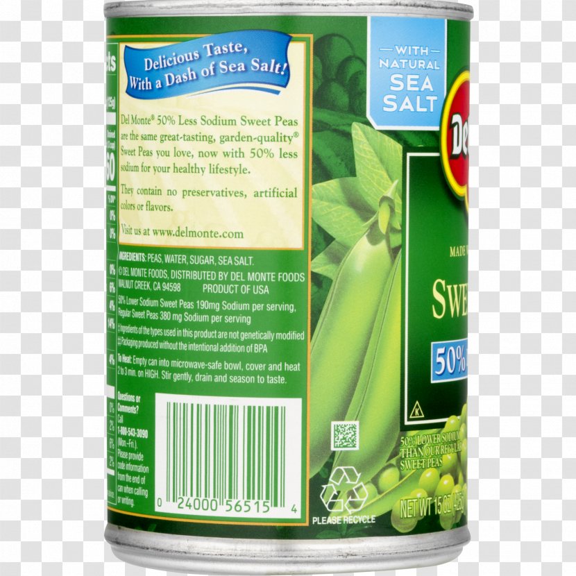 Tin Can Pea Fresh Del Monte Produce Foods Canning - Label Transparent PNG