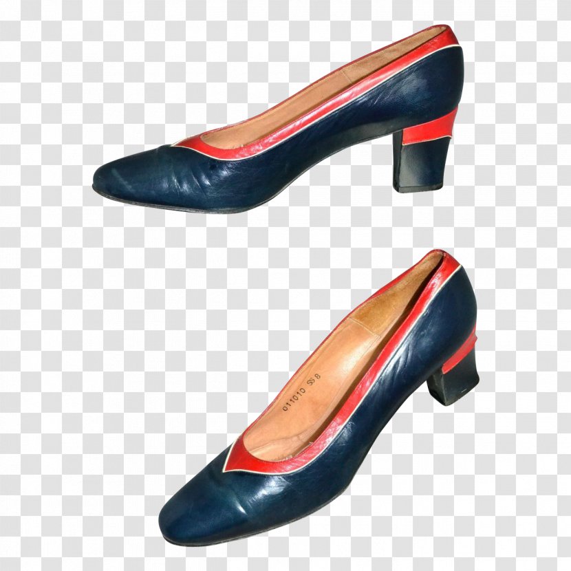 1960s Shoe Red Navy Blue - Leather Wide Heel Shoes For Women Transparent PNG