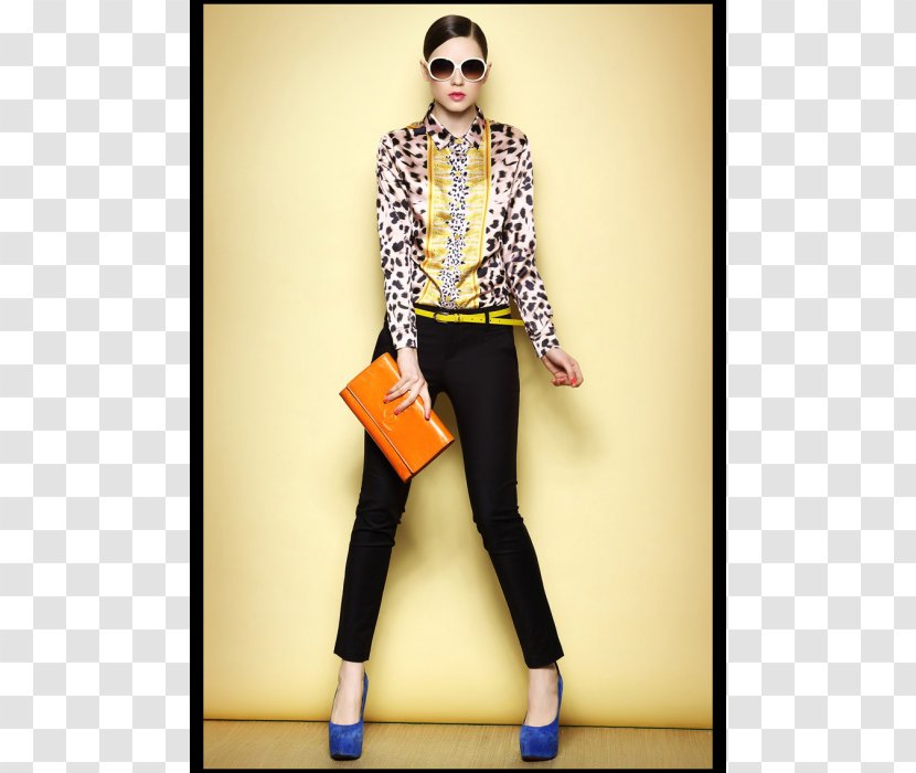 Jeans Leopard Yellow Animal Print Blouse - Fashion Model Transparent PNG
