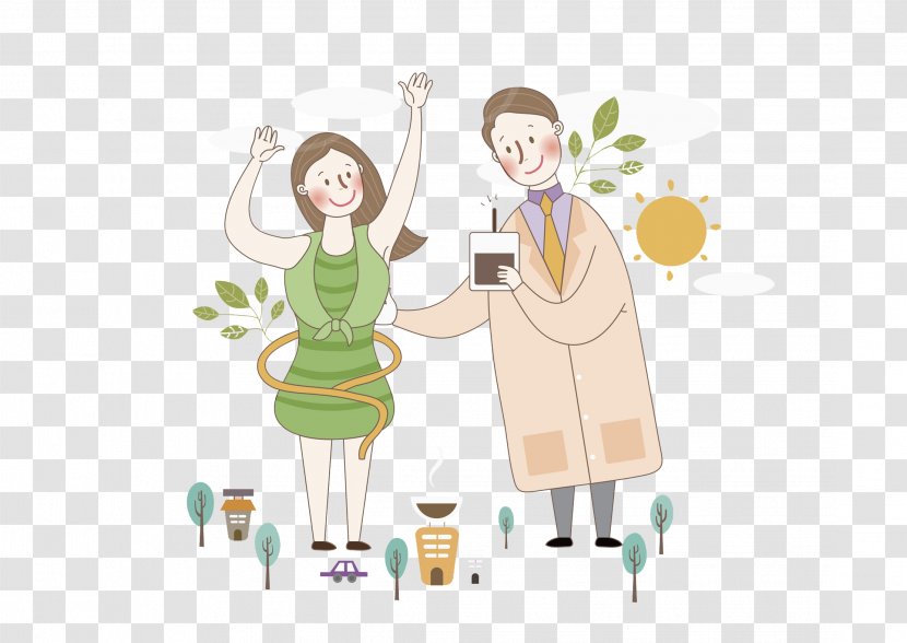 Cartoon Drawing Illustration - Happiness - Affectionate Men And Women Transparent PNG