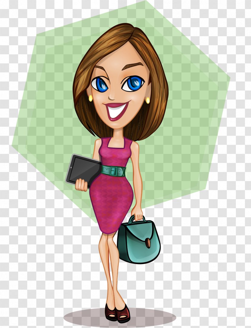 Businessperson Cartoon Illustration - Pretty Business Woman Take Hand-painted Tablet PC Transparent PNG