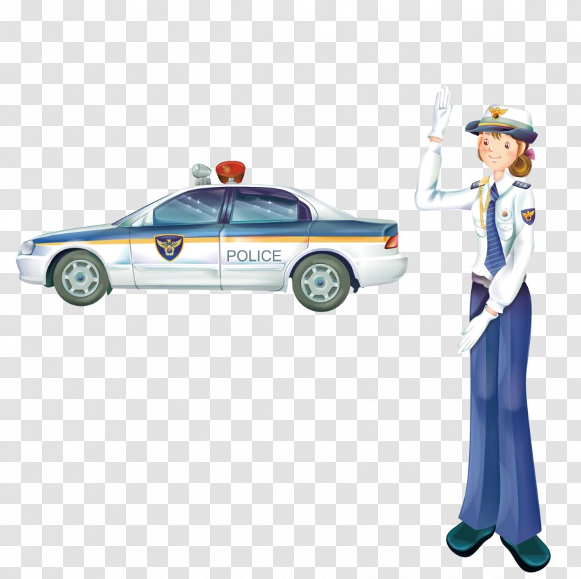 Police Car Officer - Female Traffic Standing Next To Transparent PNG