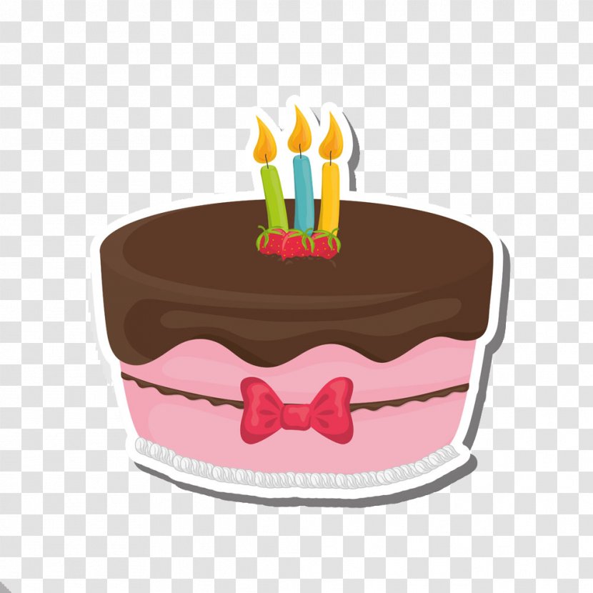 Chocolate Cake Birthday Cupcake Layer Strawberry Cream - Royal Icing - With Colored Candles Transparent PNG