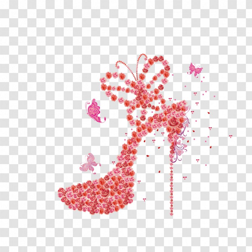 Birthday Cake Cupcake Shoe High-heeled Footwear - Watercolor - Cartoon Red Flowers High Heels Transparent PNG