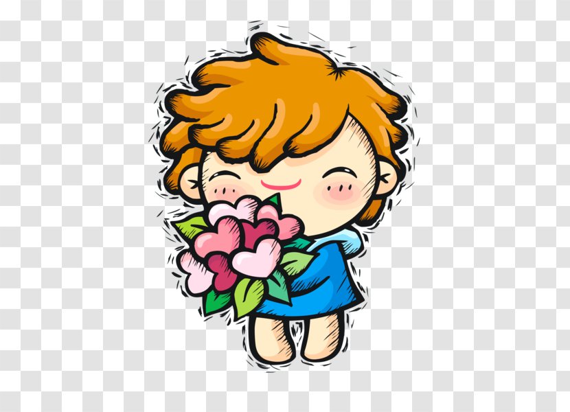 Q-version Significant Other Illustration - Tree - Boy Holding A Bouquet Of Love Transparent PNG