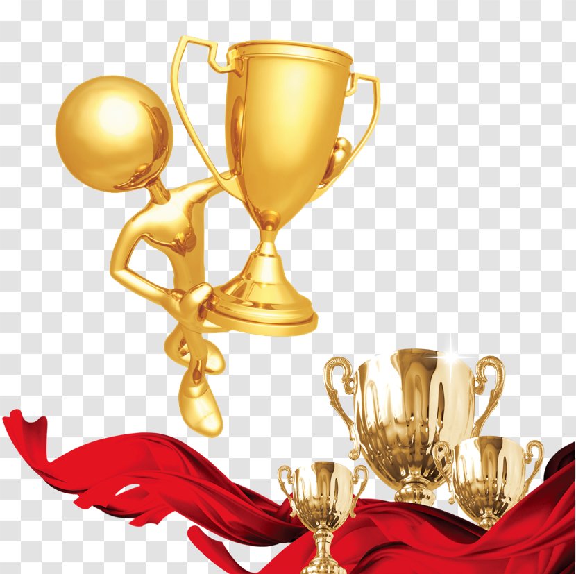 Award Medal Party Trophy Ceremony - Prize - Gold Cup Red Silk Transparent PNG