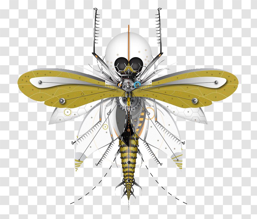 Bee Insect Mechanical Engineering - Yellow - Dragonfly Robotic Insects Transparent PNG