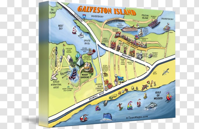 Galveston Travel Art Map Transparent PNG