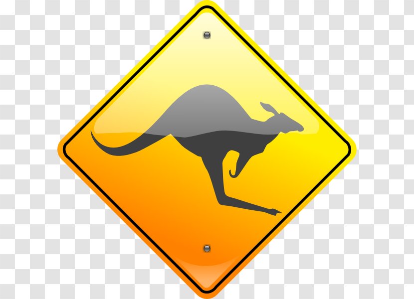 Red Kangaroo Warning Sign Clip Art - Yellow Transparent PNG