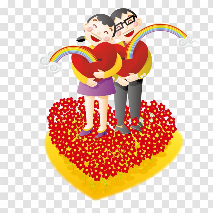 Drawing Cartoon Illustration - Logo - Hold Flowers On Loving Couple Standing Love Transparent PNG