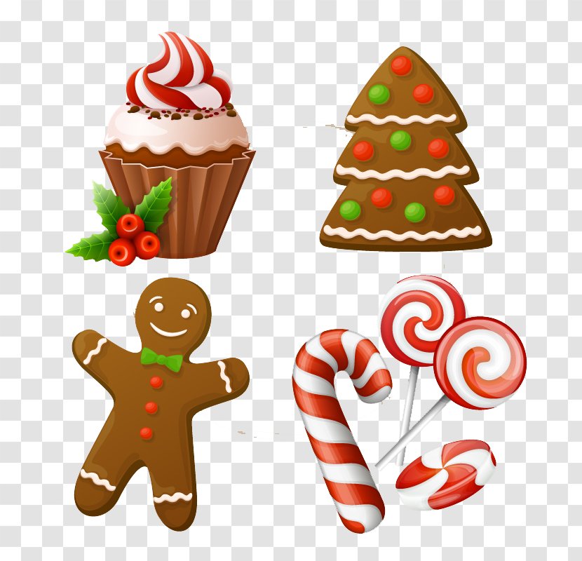 Christmas Cake Candy Cane Gingerbread Man - Decoration - 4 Dessert Vector Material Transparent PNG