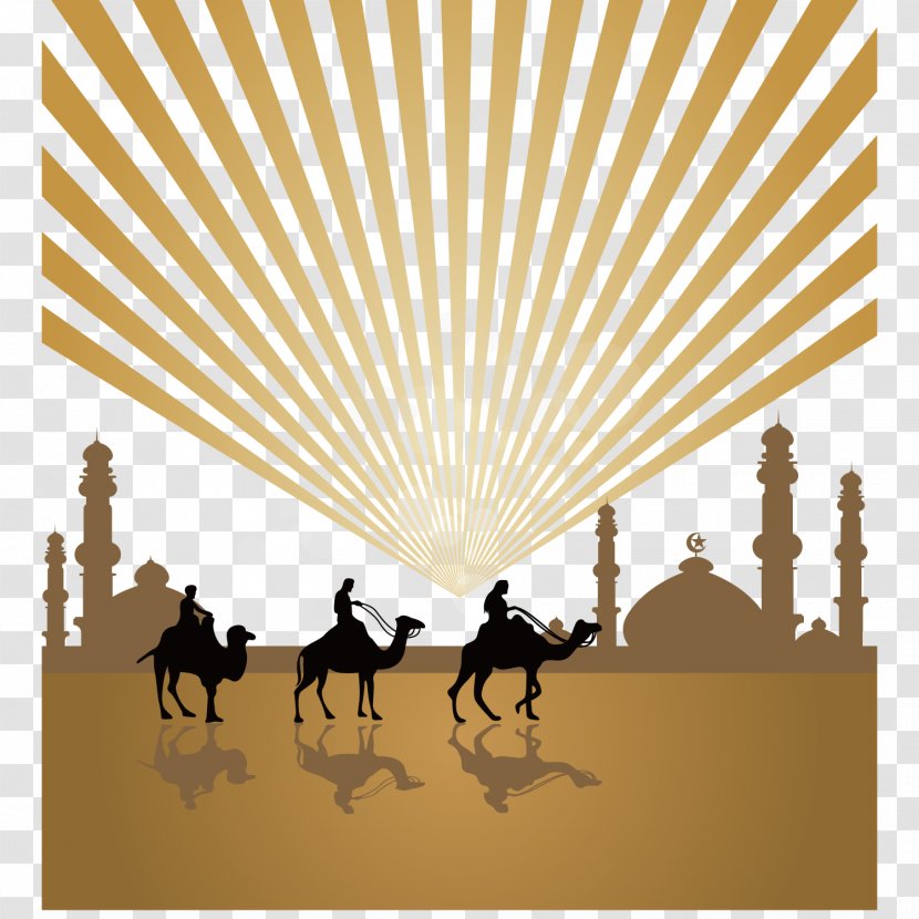 Camel Islam Mosque Arabic Calligraphy - Silhouette - Vector Hand-painted Desert Religious Background Material Transparent PNG