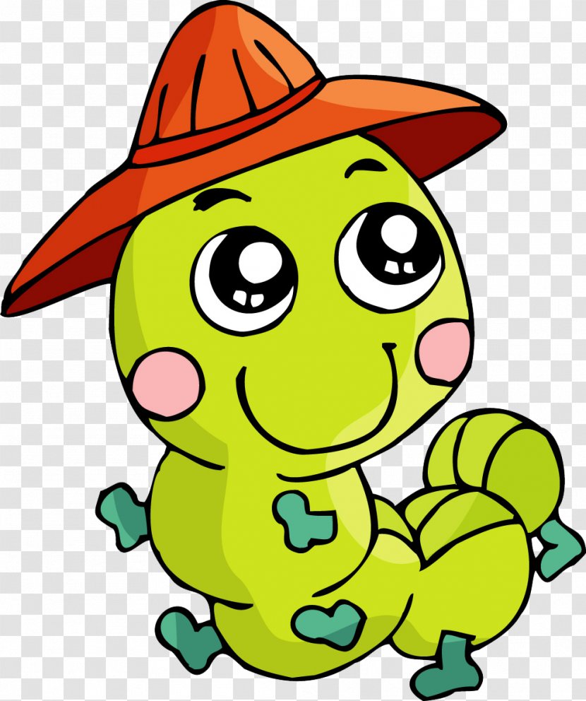 Cartoon Caterpillar Cuteness - Brown Hat Of Small Green Insects Transparent PNG