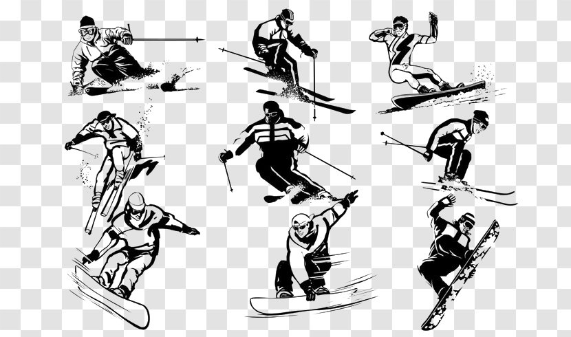 Graphic Design Winter Sport Snowboarding Illustration - Black - Skiing Silhouette Transparent PNG