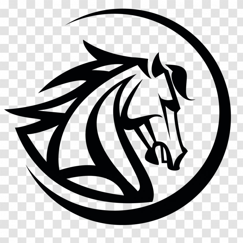 Mustang Stallion Logo Black - White - Horseshoe Transparent PNG