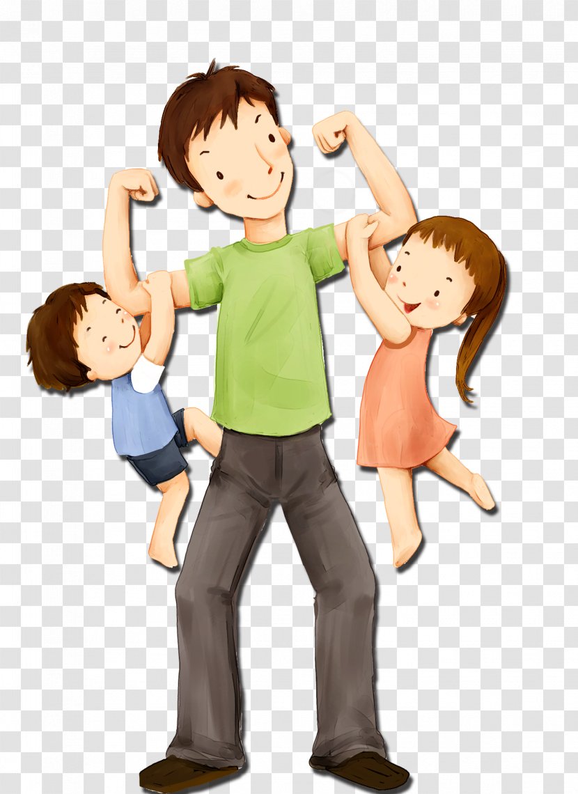Father's Day Sunday Child Illustration - Cartoon - Dad And Kids Transparent PNG