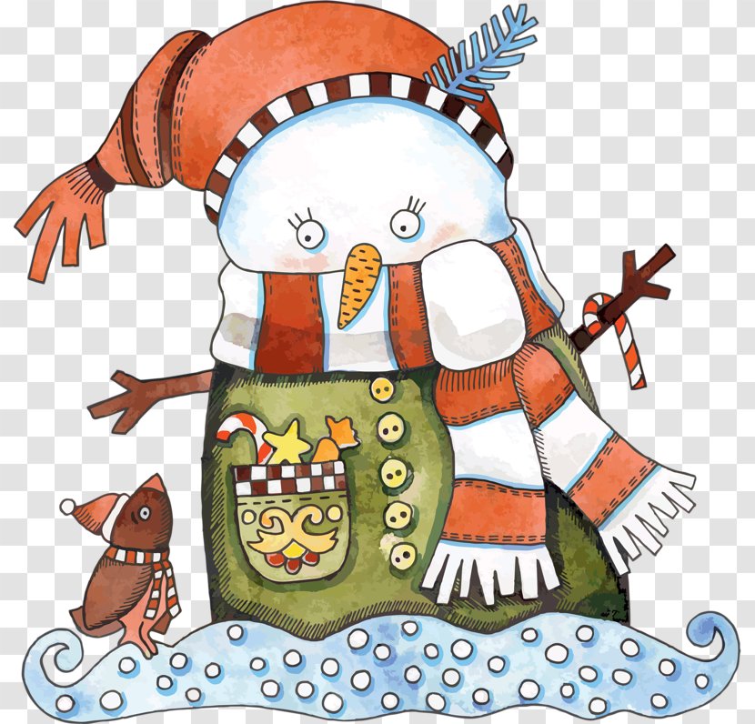 Christmas Snowman Cartoon Illustration - Cute Transparent PNG