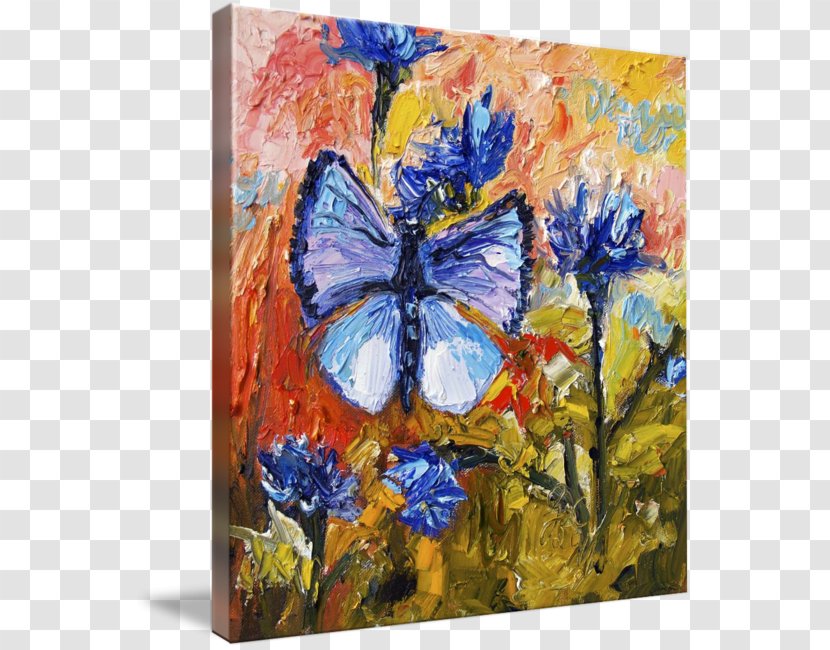 Cornflowers Oil Painting Art Still Life - Work Of - Watercolor Butterfly Transparent PNG