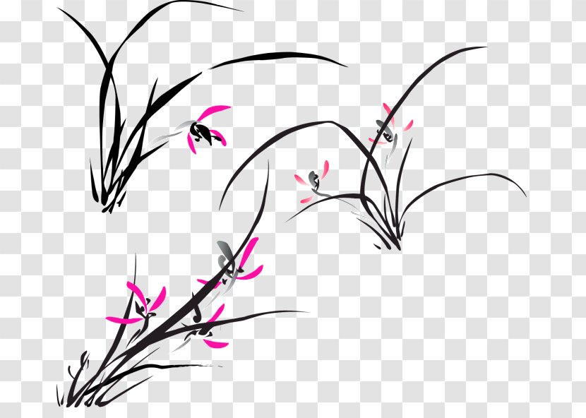 Ink Wash Painting Chinese - Watercolor - Black Style Grass Decoration Pattern Transparent PNG