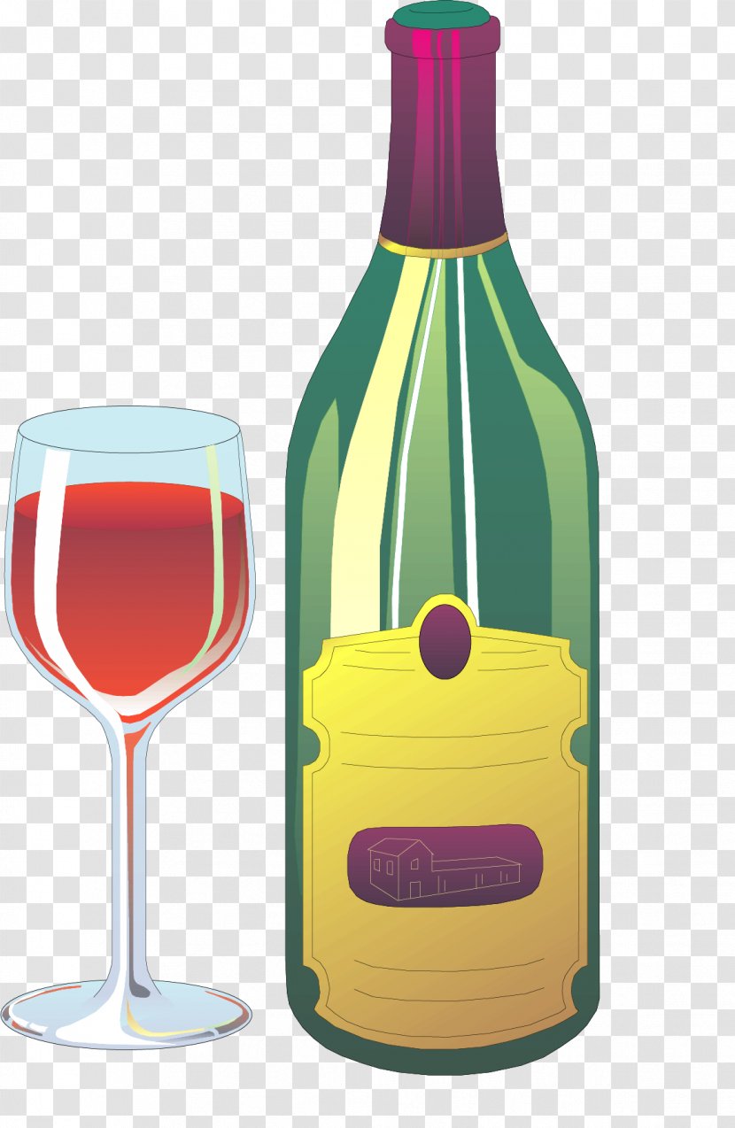 White Wine Red Champagne Glass Bottle - Vector Hand-painted Transparent PNG