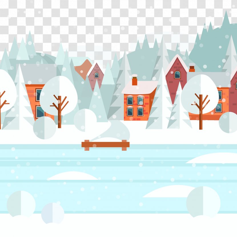 Snow Christmas Illustration - Art - Frozen Lake And House Transparent PNG