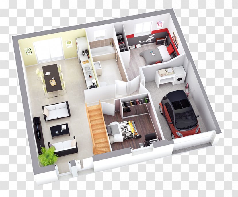 3D Floor Plan House Apartment Bedroom - Kitchen Transparent PNG