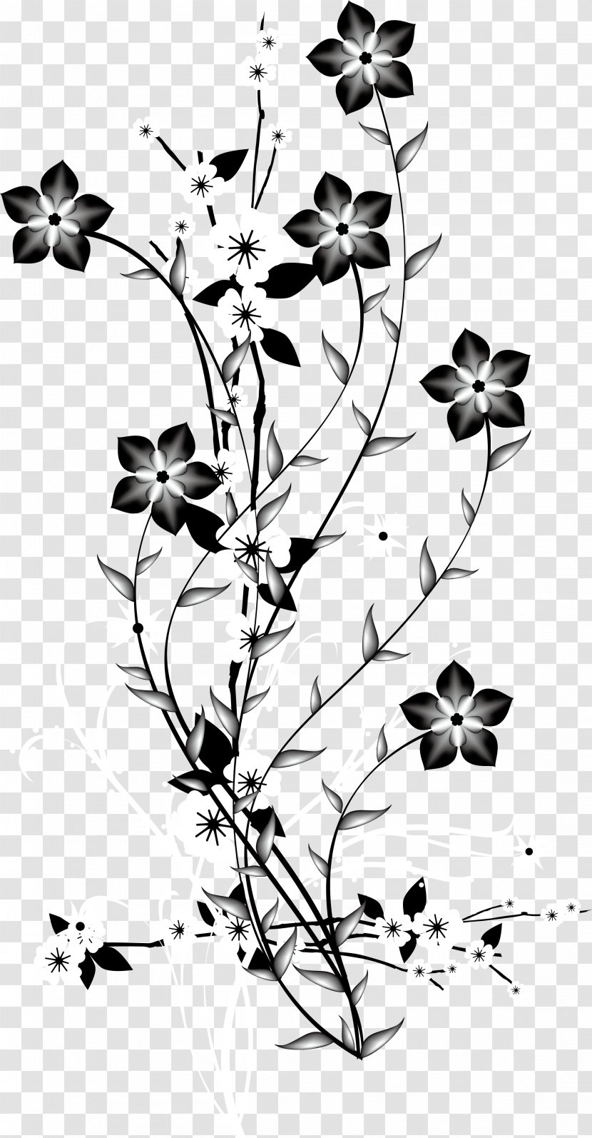 China Japan Flower Euclidean Vector - Black And White Decorative Background Flowers Branch Transparent PNG