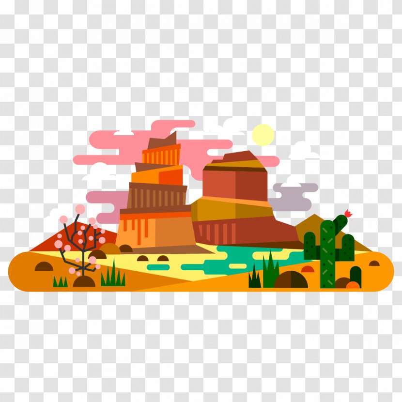 American Frontier Flat Design Landscape Illustration - Royaltyfree - Desert Attractions Transparent PNG