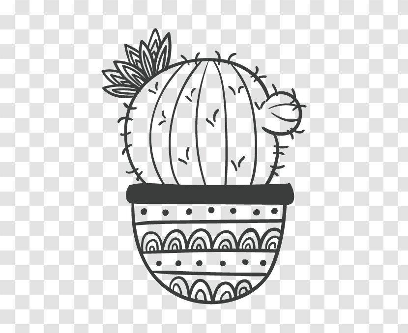 Black And White Cactaceae Drawing Painting - Plant - Pattern Cactus Transparent PNG