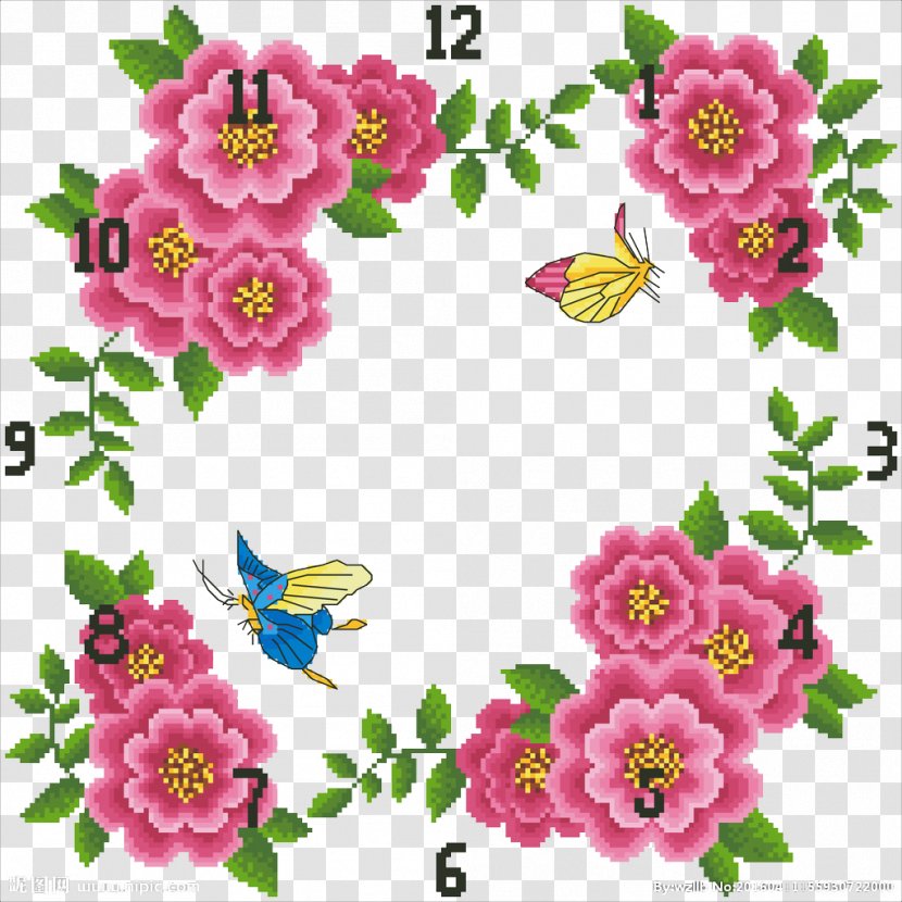 Cross-stitch Clock - Petal - Color Transparent PNG