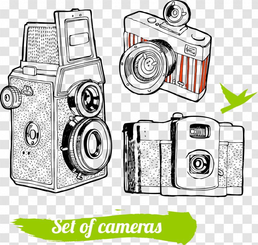 Camera Drawing Flat Design - Digital - 3 Hand-painted Exquisite Vector Material Transparent PNG