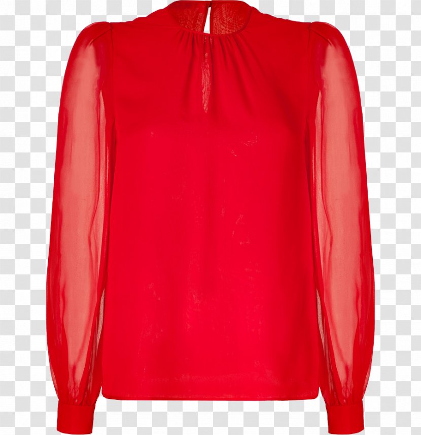 Blouse T-shirt Red Sleeve Silk - Lapel Transparent PNG