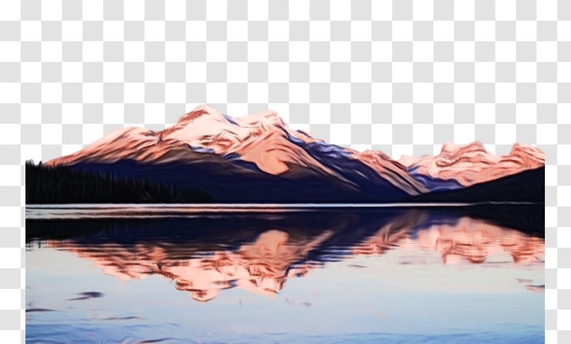 Water Sky Reflection Calm Lake - Wet Ink - Mountain Range Transparent PNG