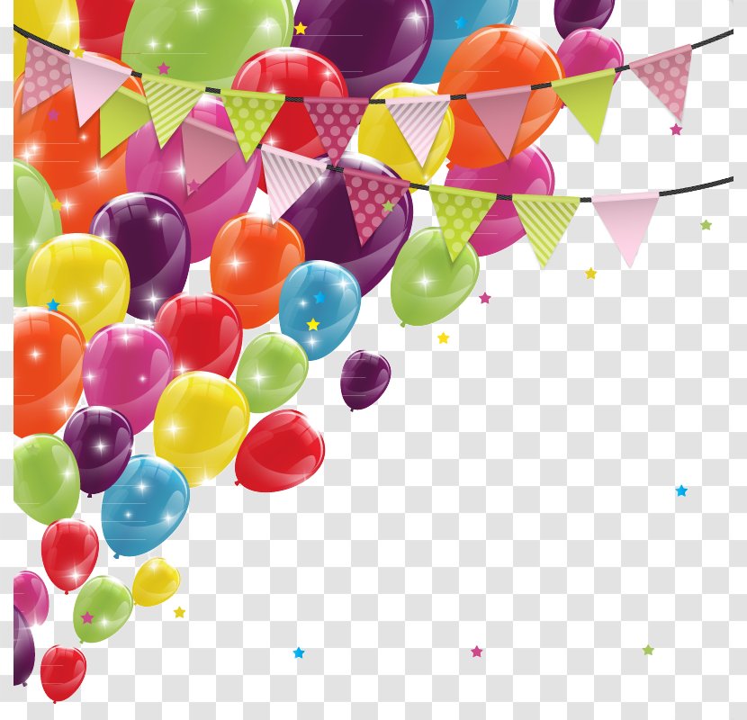 Birthday Greeting Card Balloon Banner - Colorful Balloons And Triangle Pull Flag Transparent PNG