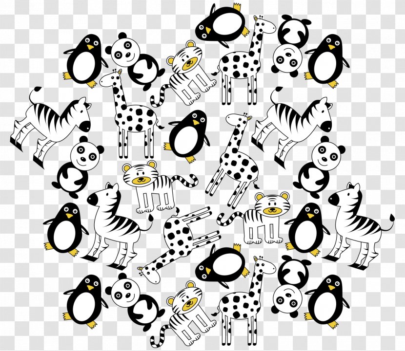 Penguin Giant Panda Cartoon - Text - Hand-drawn Tiger Zebra Pattern Transparent PNG