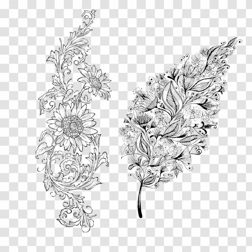 Drawing Flower - Black And White - Line Transparent PNG