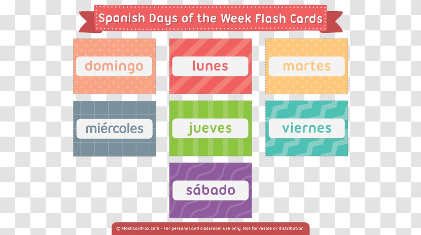 Flashcard Calendar Names Of The Days Week Learning English Language - Text Transparent PNG