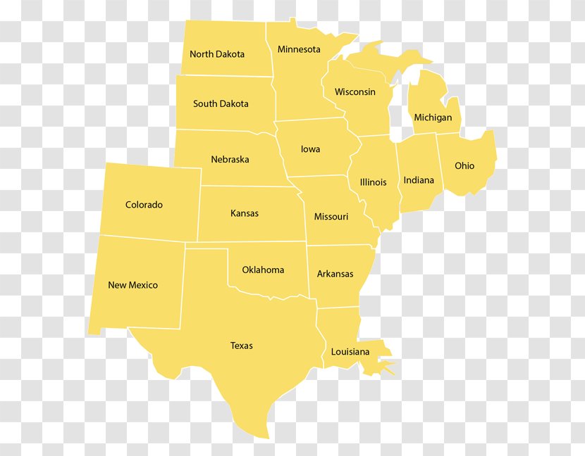 Map Midwestern United States Ecoregion - Yellow Transparent PNG