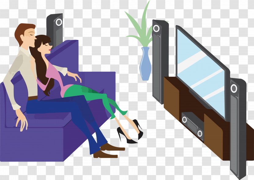 Television - Technology - Cartoon Watching TV Couple Vector Transparent PNG