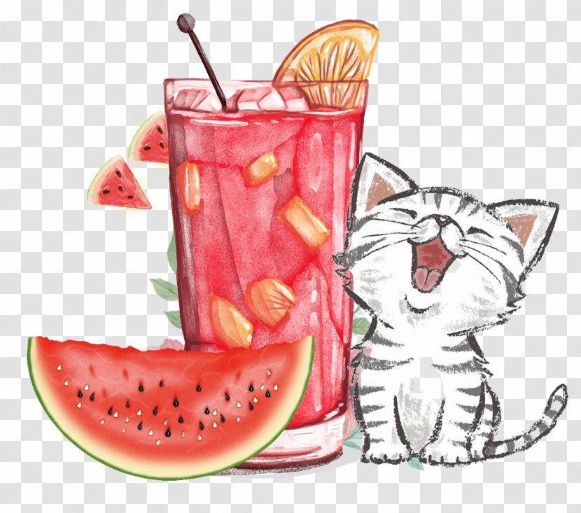 Orange Juice Soft Drink Cocktail Cat - Avoid Digging Hand-painted Watermelon Drinks Transparent PNG