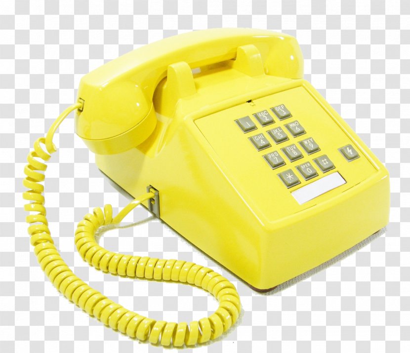 Push-button Telephone Rotary Dial Yellow Telephony - Corded Phone - Call Transparent PNG