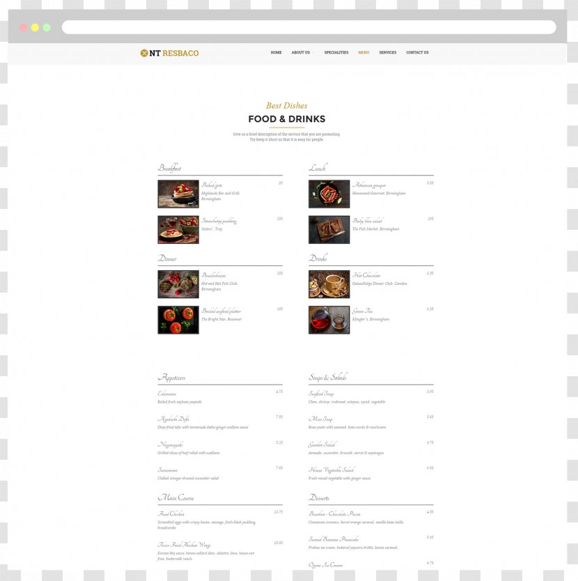 Web Page Brand - Restaurant Menu Appetizers Transparent PNG