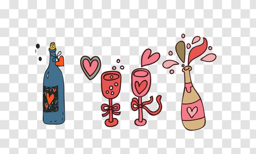 Champagne Wine Cartoon Illustration - Drinkware - And Glasses Transparent PNG