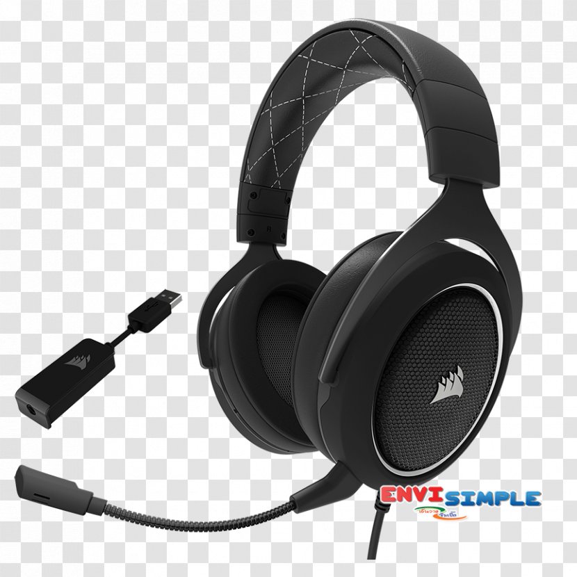 CORSAIR HS60 SURROUND Gaming Headset 7.1 Surround Sound Headphones - Corsair Wireless White Transparent PNG